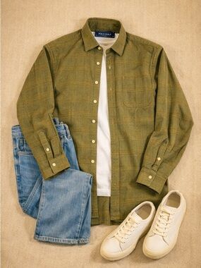 Polo Golf Ralph Lauren Olive Green Plaid Button Down Shirt Classic Fit L